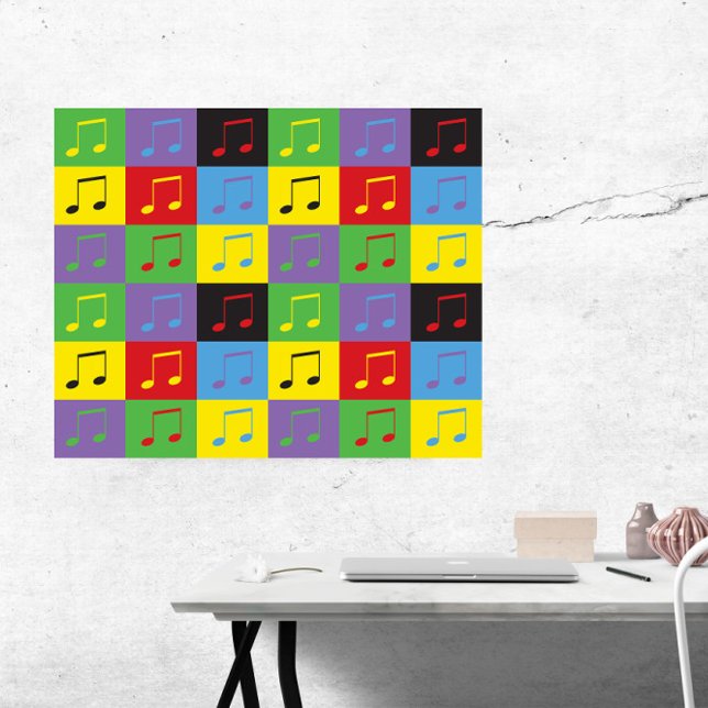 Notas musicales 8Patrón de arte pop (A fun poster featuring a pop art pattern of 8th music notes)