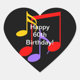 Notas Musicales Cumpleaños 60  Pegatina de Corazón
