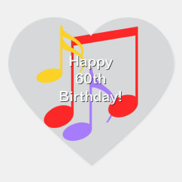 Notas Musicales Cumpleaños 60  Pegatina de Corazón