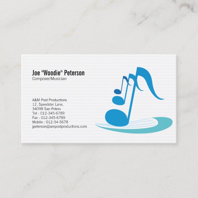 Notas musicales de la tarjeta de visita del músico (Anverso)