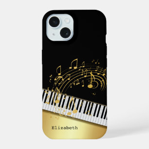 Notas musicales de oro negro de moda, teclas de pi