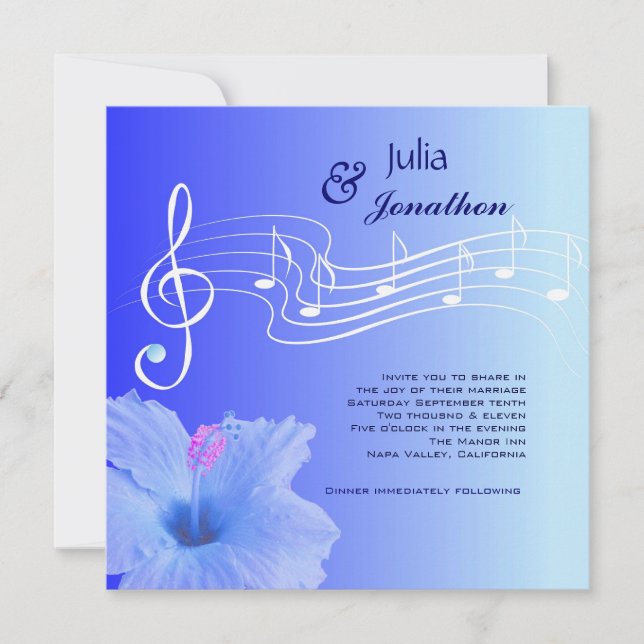 Notas musicales e invitación a la boda de Hibiscus (Anverso)