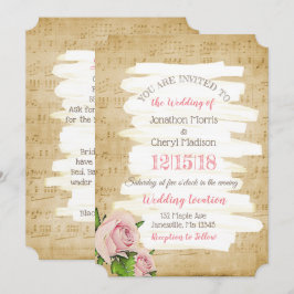 Notas musicales e Invitación a la boda floral de r