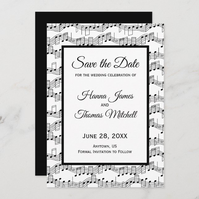 Notas musicales Elegant Save the Date (Anverso / Reverso)