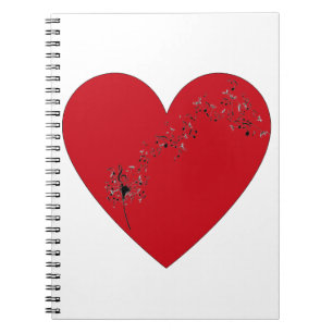 Notas musicales en el corazón, cuaderno de fotos e