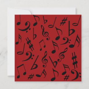 Notas musicales Invitación al Personalizable Rojo