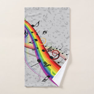 Notas musicales negras del arco iris sobre gris