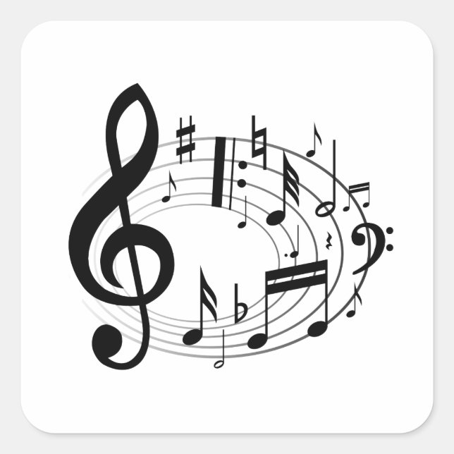 Notas musicales negras en pegatinas de forma ovala (Anverso)