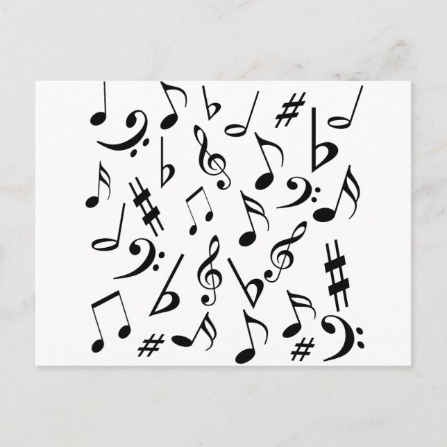 Notas musicales Postcard - Blanco y negro (Anverso)