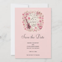 Notas musicales y flores elegant Save the Date