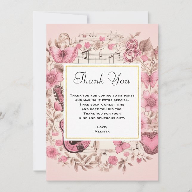 Notas musicales y flores elegantes gracias (Anverso)