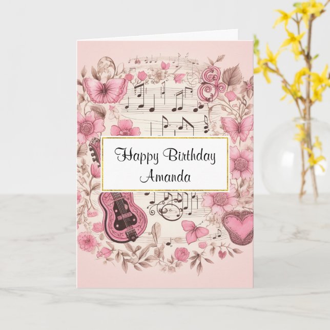 Notas musicales y flores estilo vintage Cumpleaños (flor amarilla)