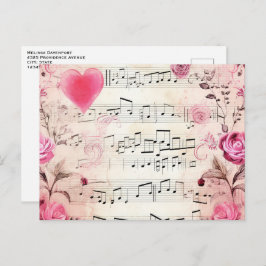 Notas musicales y rosas diseño vintage