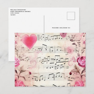 Notas musicales y Rosas Diseño vintage