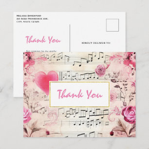Notas Musicales y Rosas Diseño Vintage Gracias
