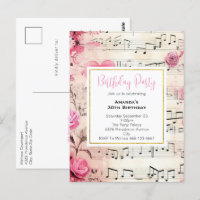 Notas musicales y Rosas Invitación a cumpleaños vi