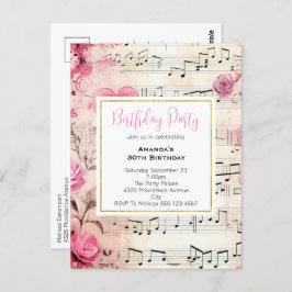 Notas musicales y Rosas Invitación a cumpleaños vi
