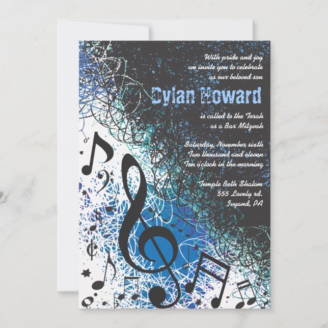 NOTAS MÚSICAS LOCO Bar Mitzvah Invitación (Anverso)