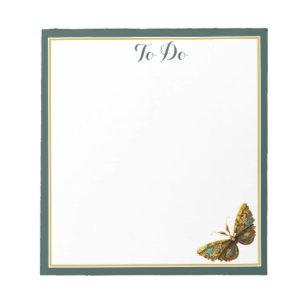 Notas Ornate Gold y mariposa Verde azulada con Bloc de n