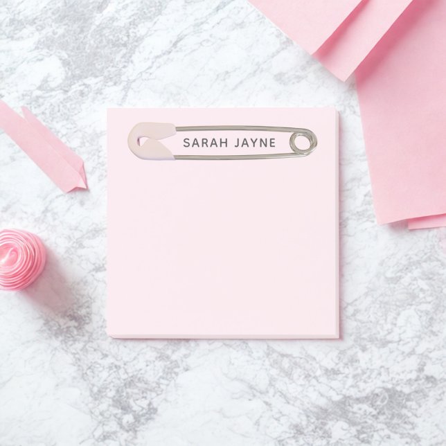 Notas pegajosas del Chica rosado Baby Shower Diape (Pink Girl Baby Shower Simple Diaper Pin Post-it Notes with space for your name)