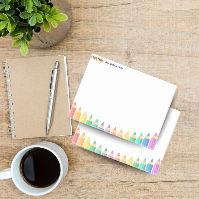 Notas pegajosas del profesor personalizado - Lápiz (Personalized Teacher Post-it Notes Colorful)