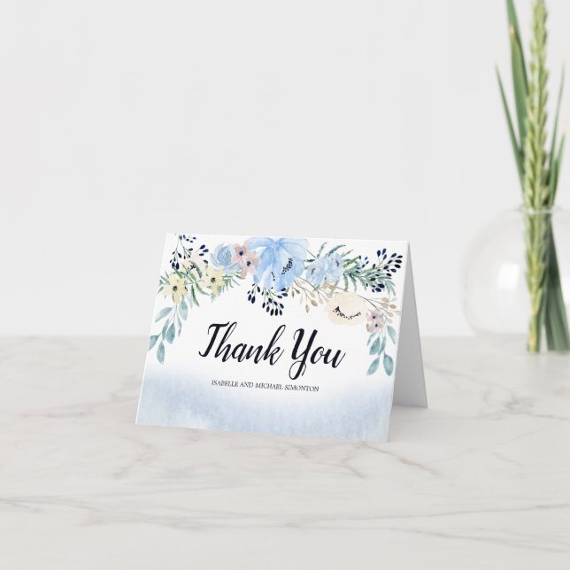 Notas personalizadas con flores de acuarela azules (Anverso)
