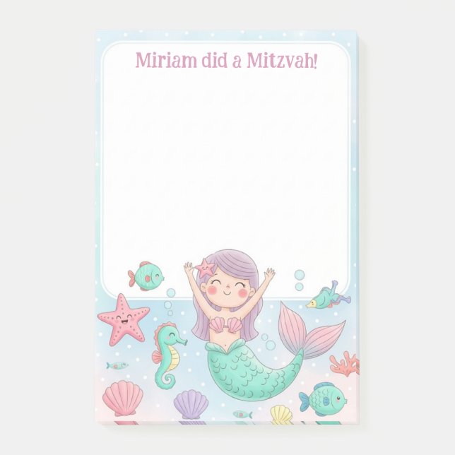 Notas personalizadas de Mitzvah de la Sirena Cuta (Anverso)