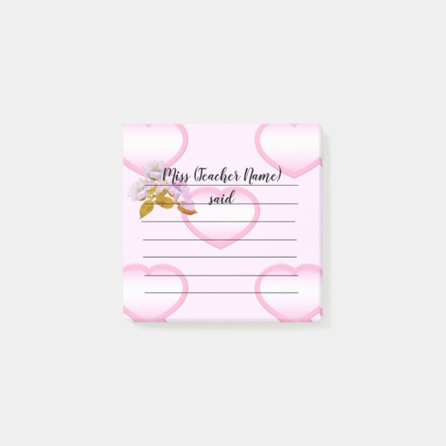 Notas personalizadas del profesor de corazón rosad (Anverso)