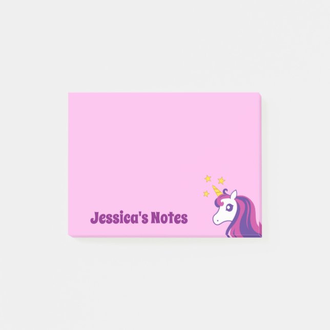 Notas personalizadas lindas de unicornio rosa Post (Anverso)
