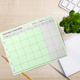 Notas Planificador de Familia Simple Calendario Bloc de 