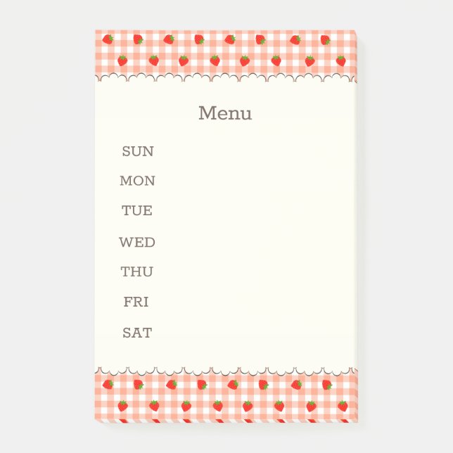 NOTAS POST-IT® 文字　カスタム　いちご＆チェック（オレンジ） ポストイット (Anverso)