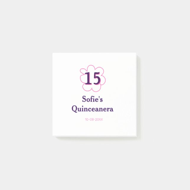 Notas Post-it® 15.ª quinceañera feliz cumpleaños púrpura rosa (Anverso)