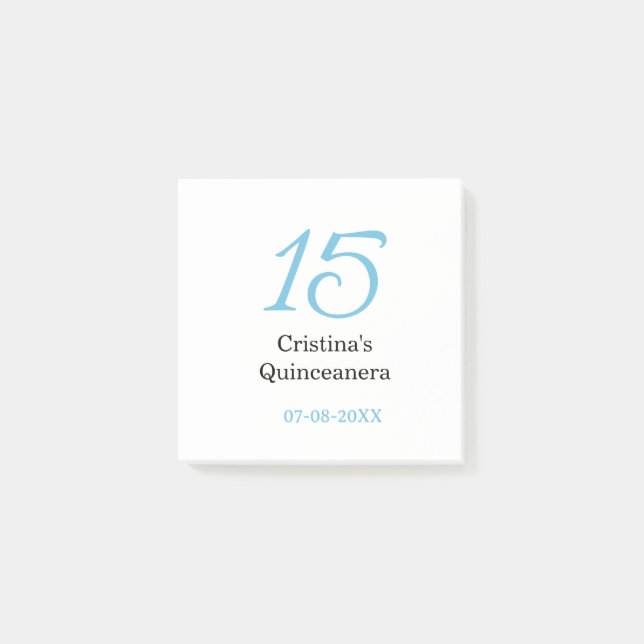 Notas Post-it® 15th quinceanera birthday blue black bold letter n (Anverso)