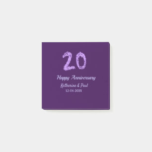 Notas Post-it® 20.º feliz aniversario añada pareja fecha púrpura