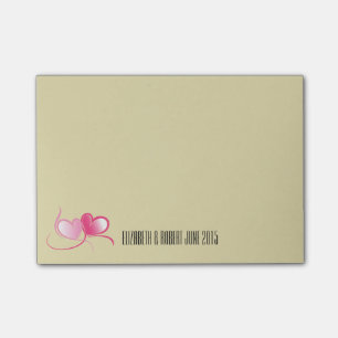 Notas Post-it® 2 corazones rosados personalizados con cintas