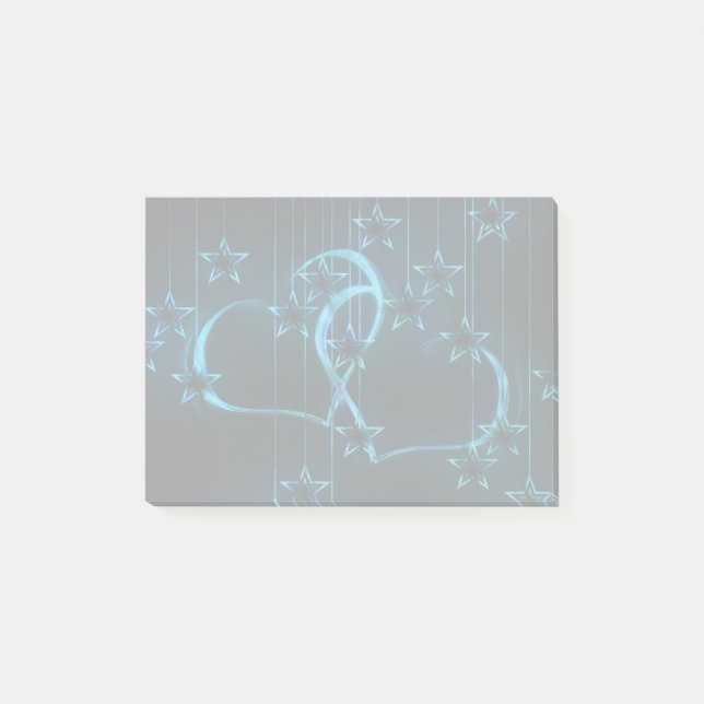 Notas Post-it® 2 corazones y estrellas azules (Anverso)