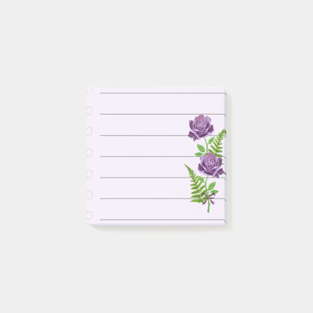 Notas Post-it® 2 Rosas Purpúreas con Helechos (Anverso)