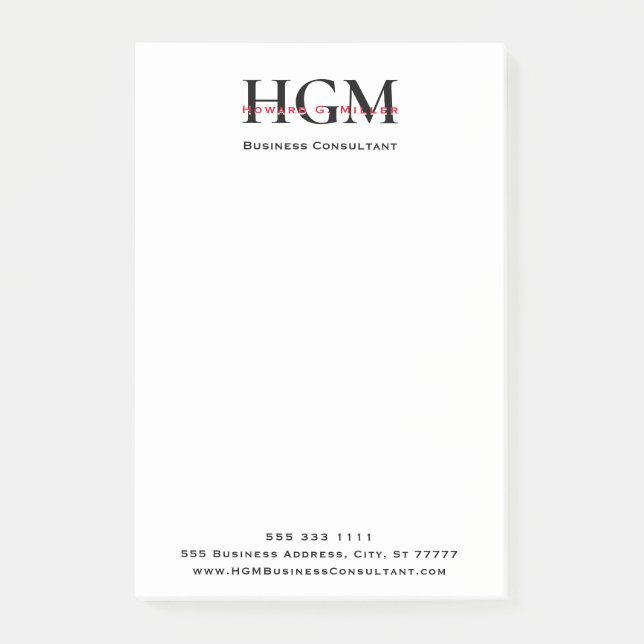 Notas Post-it® 3 letras monográficas blanco negro rojo (Anverso)