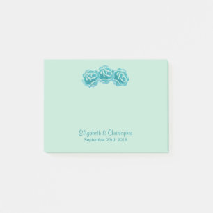 Notas Post-it® 3 Rosas de acuarela Verde azulados en Boda verde d