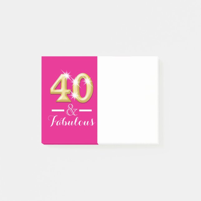Notas Post-it® 40 y fabuloso cumpleaños rosa oro (Anverso)