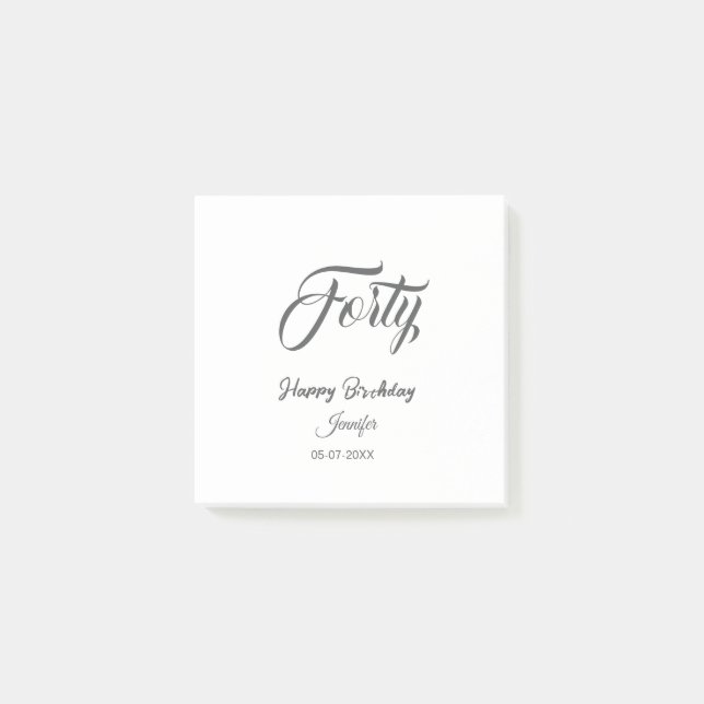 Notas Post-it® 40th forty letterbirthday add name date year gray  (Anverso)