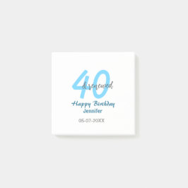 Notas Post-it® 40th & renewed birthday name date blue bold number
