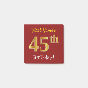 Notas Post-it® 45.o cumpleaños del oro rojo, falso, con nombre d