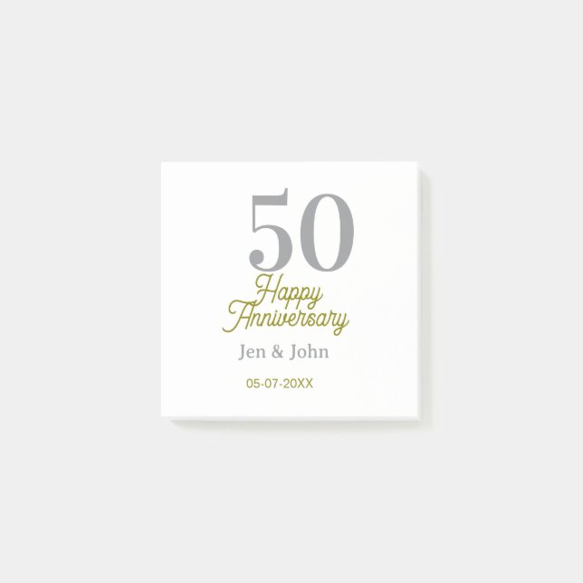 Notas Post-it® 50º aniversario feliz nombre fecha plata oro fecha (Anverso)