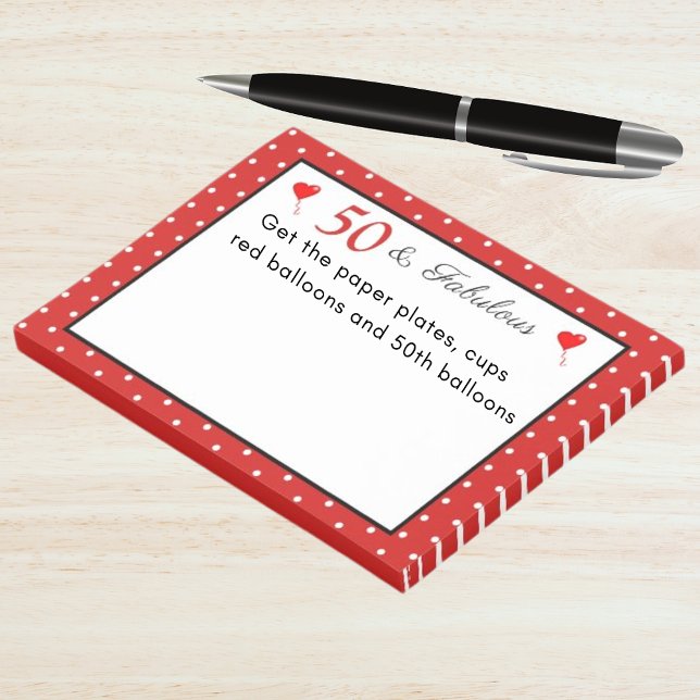 Notas Post-it® 50 y fabulosos puntos borde 50 cumpleaños WH rojo (50 and Fabulous Dots Border 50th Birthday WH Red Post-it Notes)