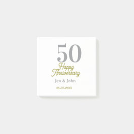 Notas Post-it® 50th happy anniversary name date silver gold date 