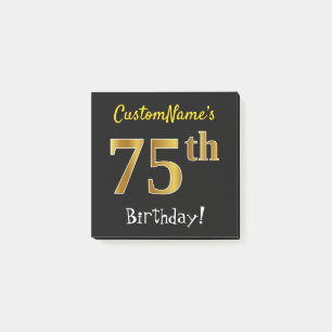 Notas Post-it® 75.o cumpleaños del oro negro, falso, con nombre
