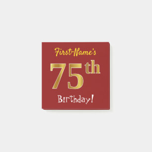 Notas Post-it® 75.o cumpleaños del oro rojo, falso, con nombre d