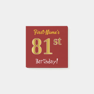Notas Post-it® 81.o cumpleaños del oro rojo, falso, con nombre d