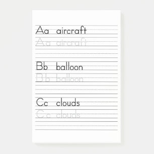 Notas Post-it® ABC que escribe la libreta de la hoja de trabajo
